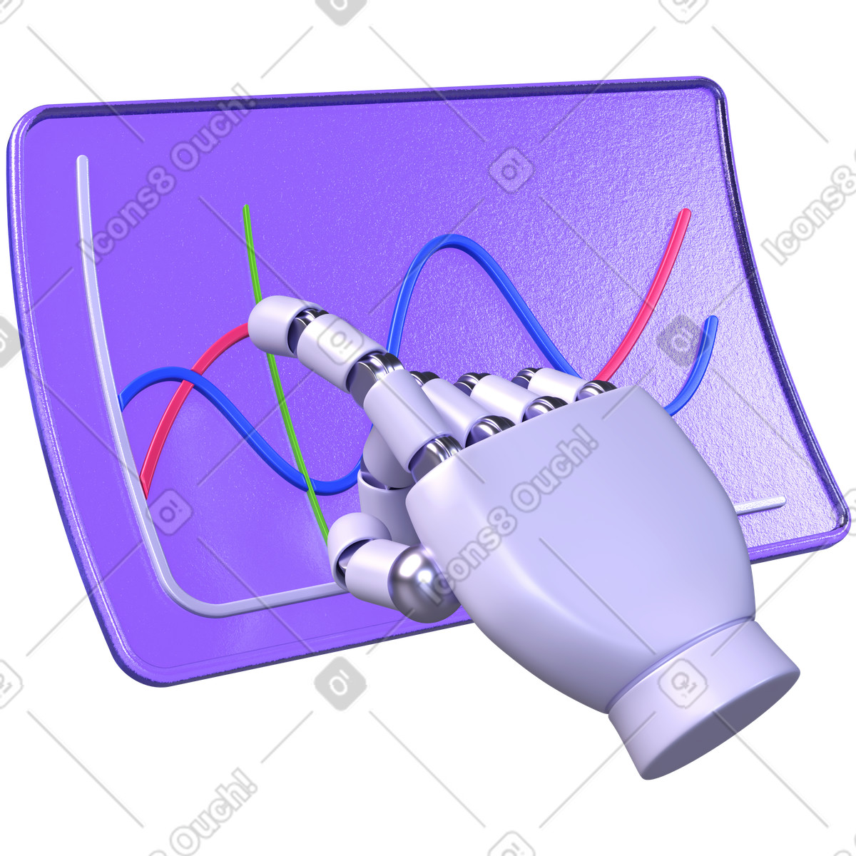 Ai data analysis, robotic hand with chart, futuristic technology visualization illustration in PNG, SVG