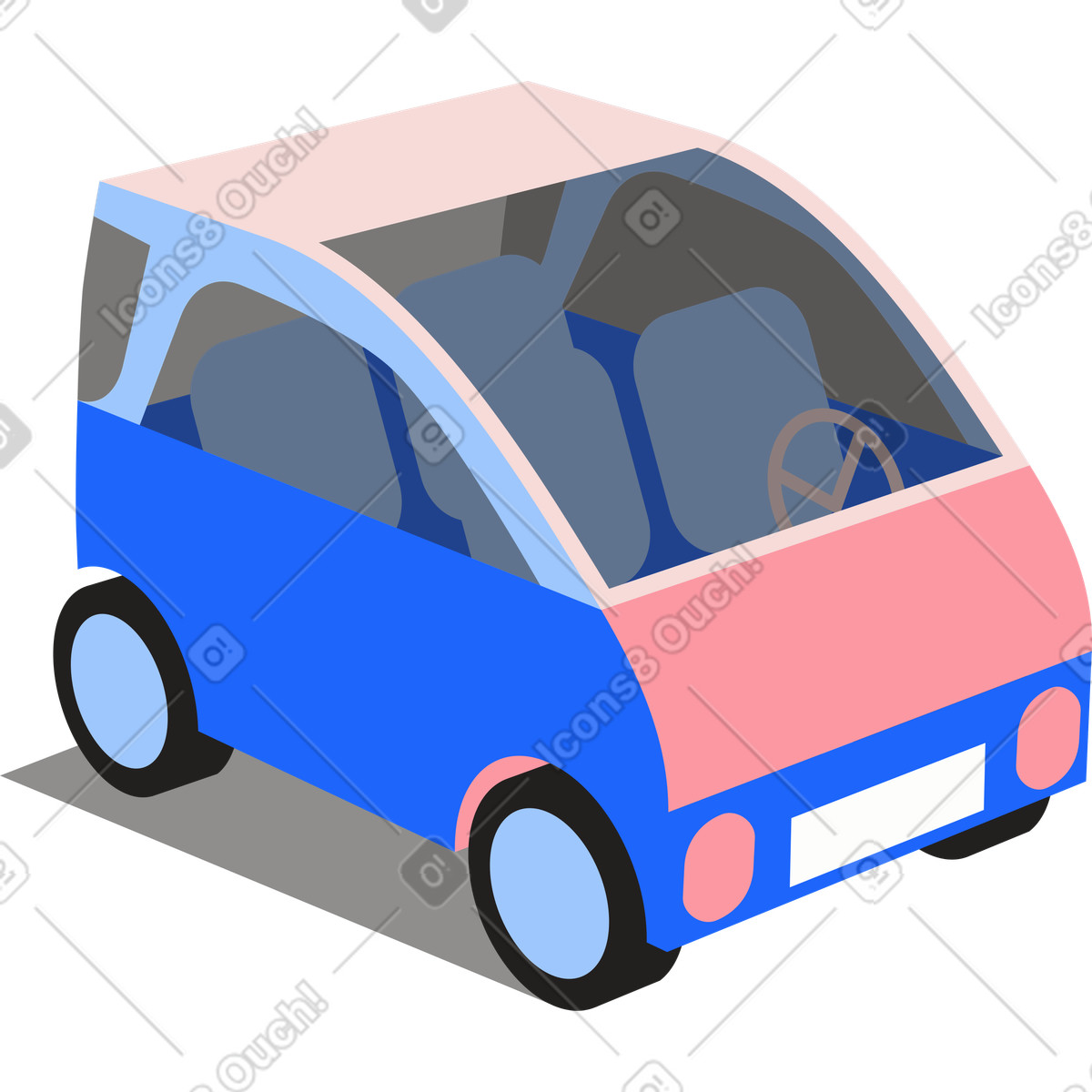 Smart-auto-ansicht in isometrie-Illustration im Editorial-Stil als Download PNG, SVG