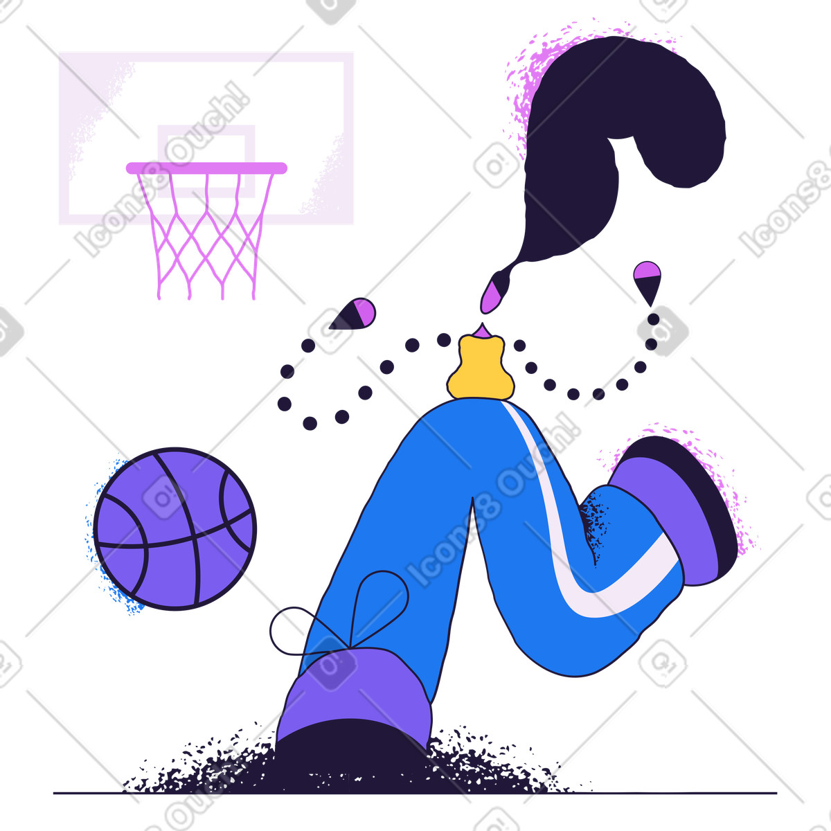 Basketball player chasing the ball illustration in Conifer style download in PNG, SVG