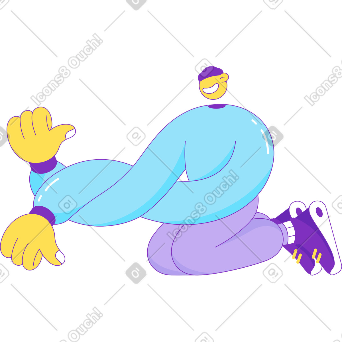 Il ragazzo accovacciato ha attorcigliato le mani illustrazione in stile Elastic scarica in PNG, SVG