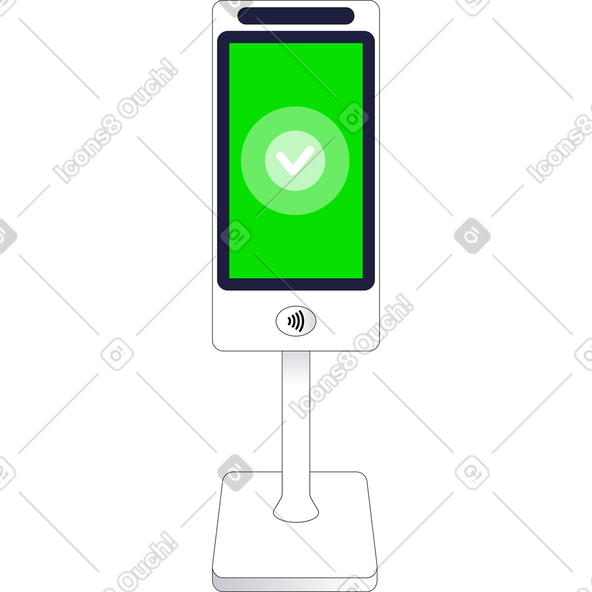Ilustración Terminal pos con pago exitoso en estilo Pop a descargar en PNG y SVG