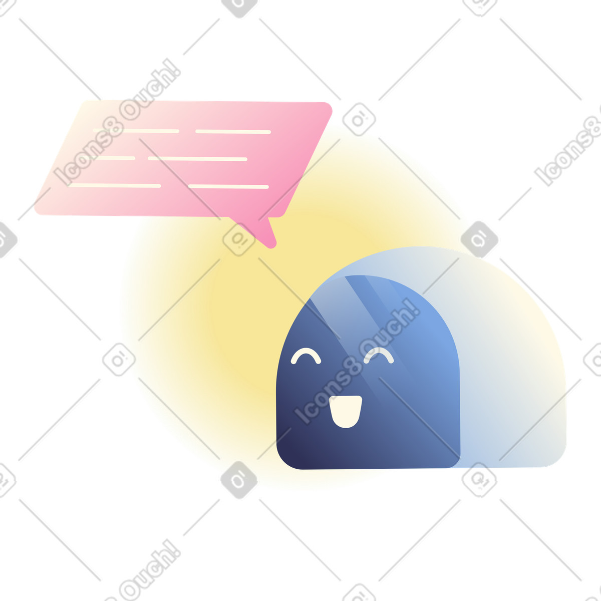 Smiling bot with speech bubble, AI chatbot assistance illustration in Beam style download in PNG, SVG