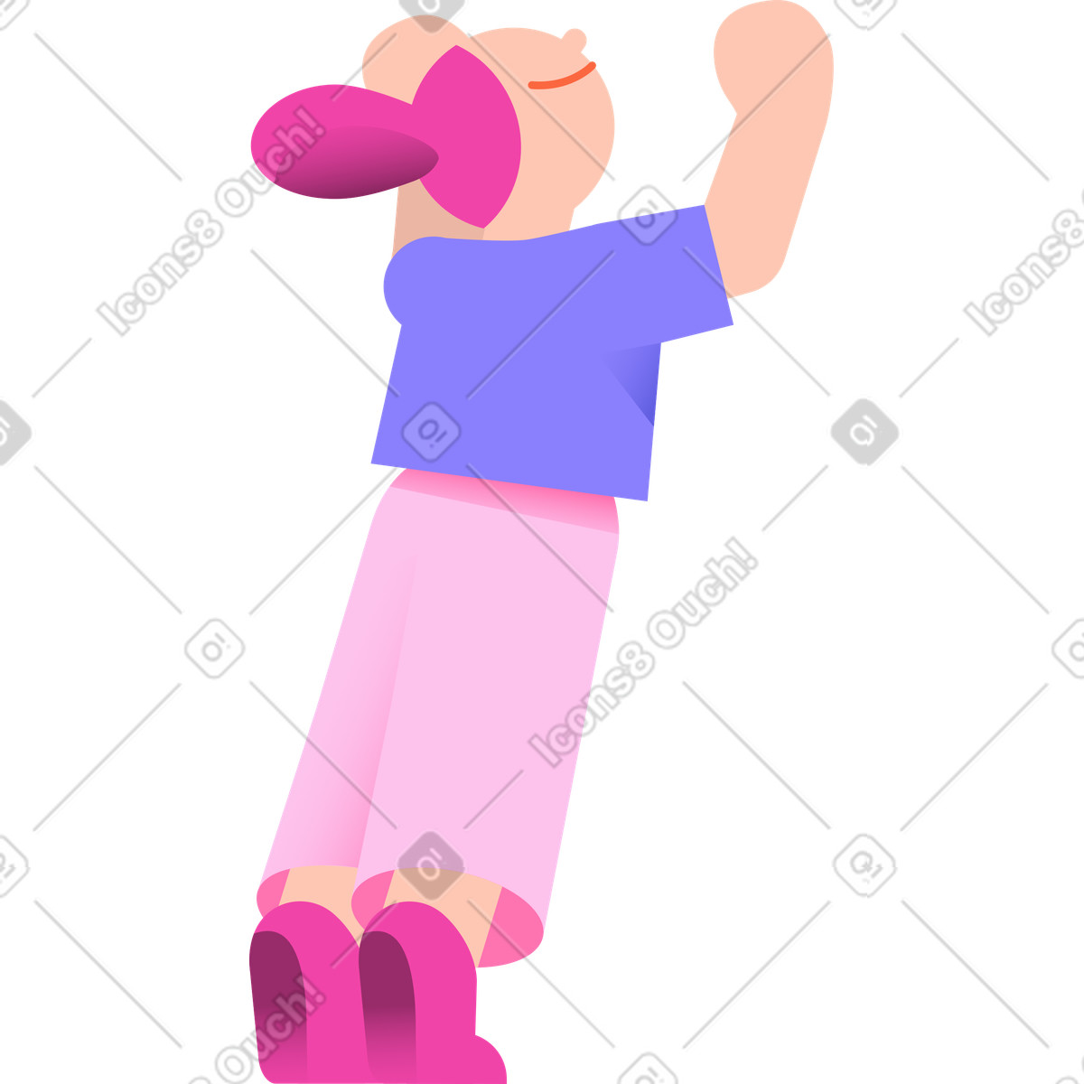 Young woman picks up something illustration in 8bit style download in PNG, SVG