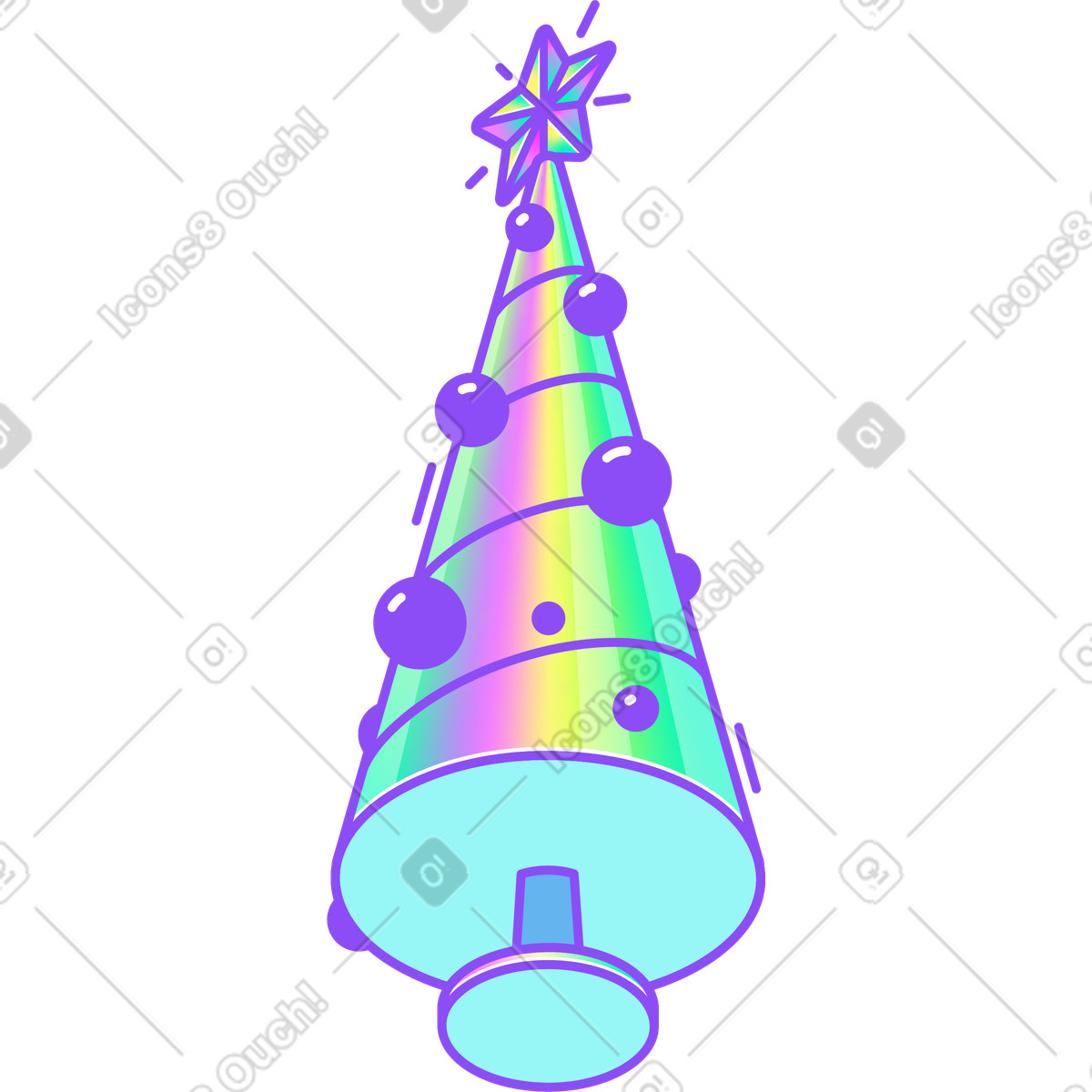 Ilustración Árbol de navidad con adornos navideños. en estilo Holographic a descargar en PNG y SVG