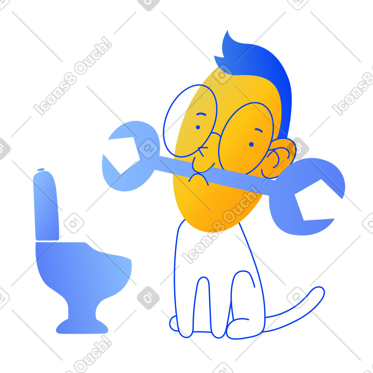 Riparatore con la chiave che si siede vicino alla toilette illustration in PNG, SVG