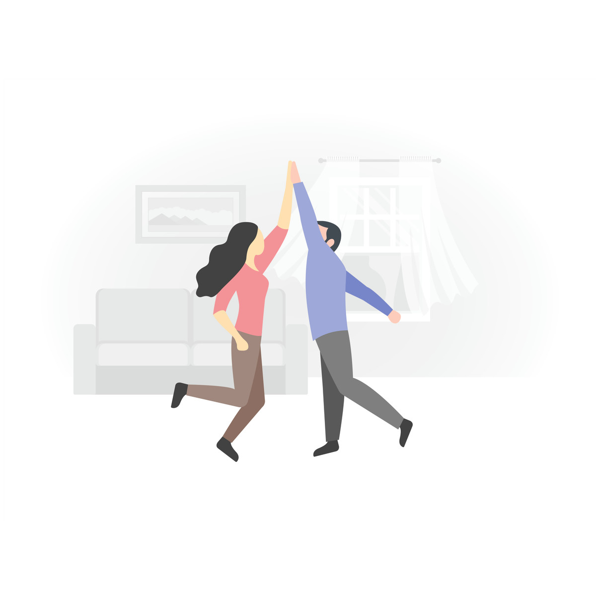 Иллюстрация Celebrating with high five at home, Success and motivation в стиле Fogg — скачать в форматах PNG, SVG