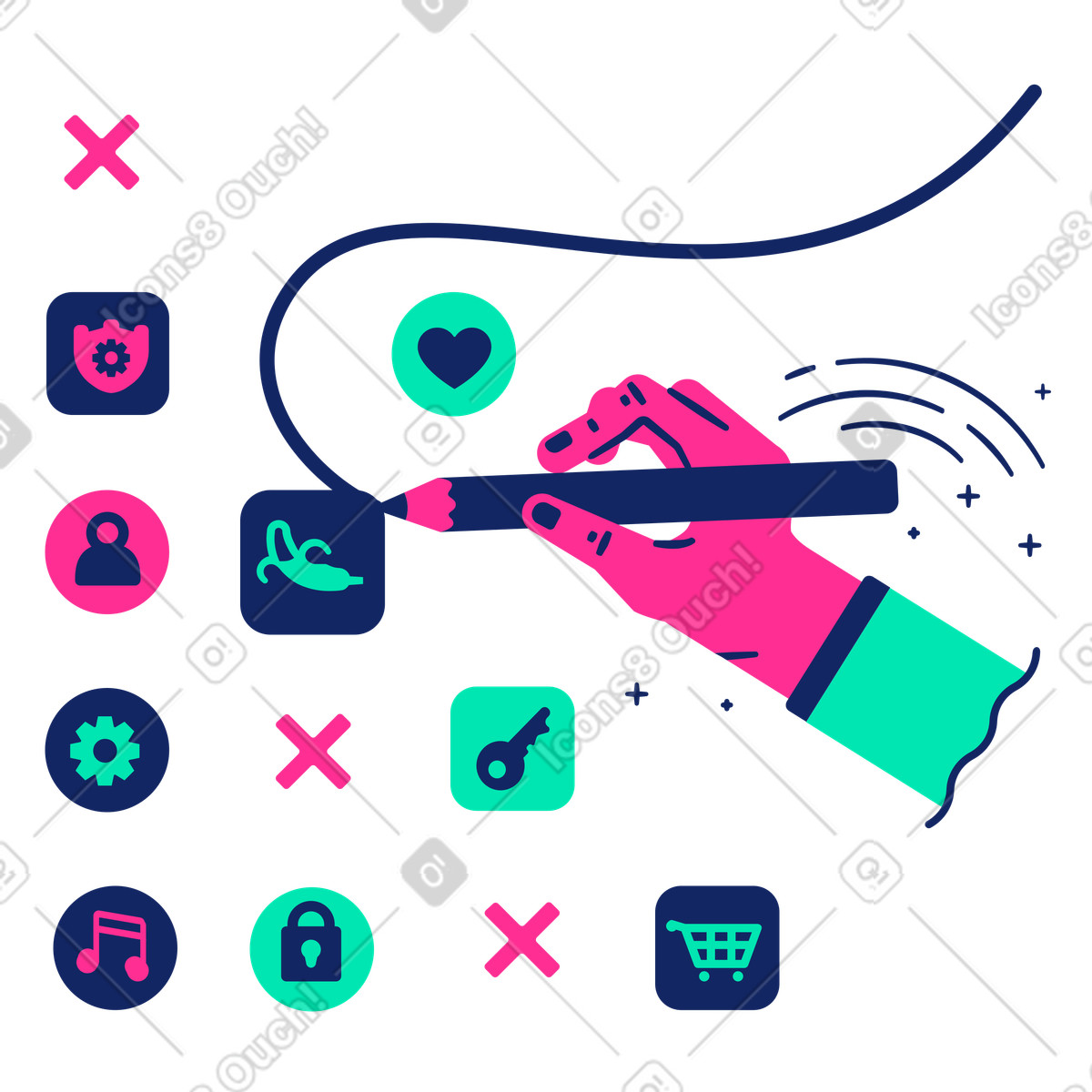 Illustration Conception d'icônes dans le style Cyborg à télécharger aux formats PNG, SVG
