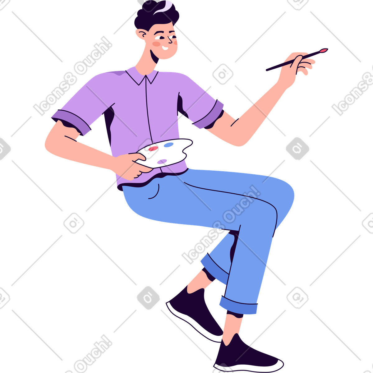 Man holding a brush and paints illustration painting clipart graphics