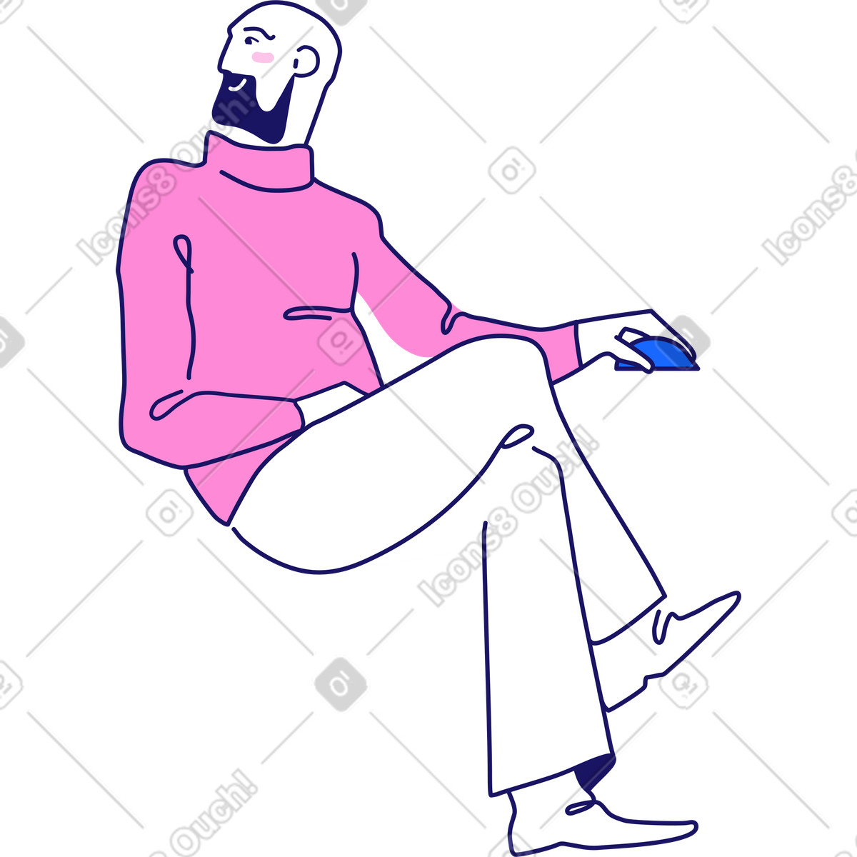 Ilustración Hombre sentado sosteniendo un mouse de computadora en estilo Matey a descargar en PNG y SVG