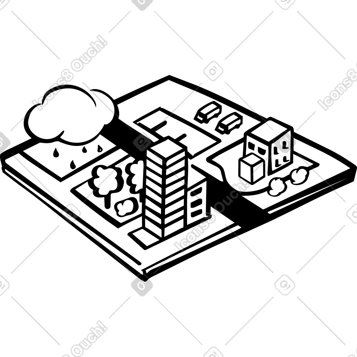 City street model with buildings illustration in Line style download in PNG, SVG