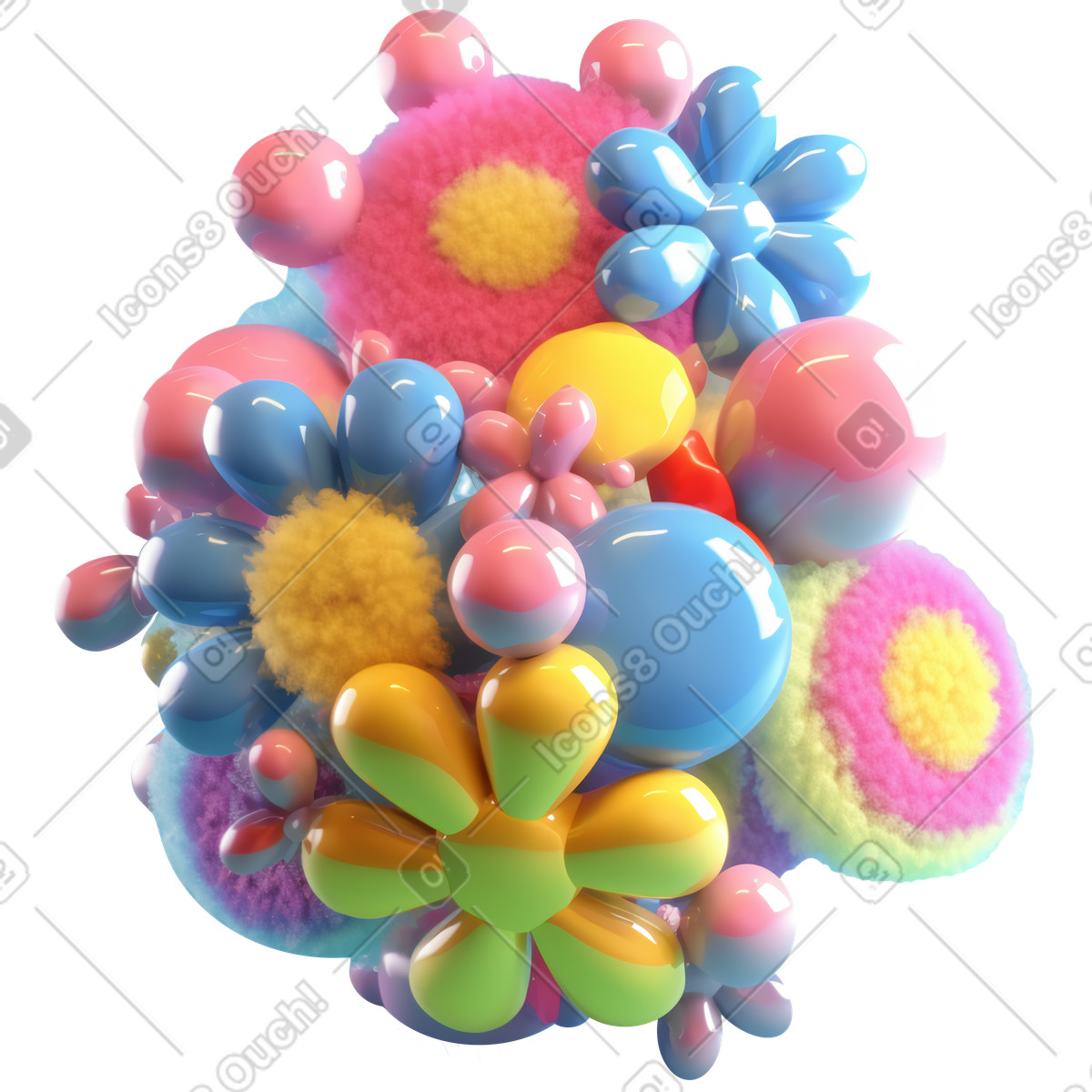 3D abstract flower composition illustration in Experimental style download in PNG, SVG