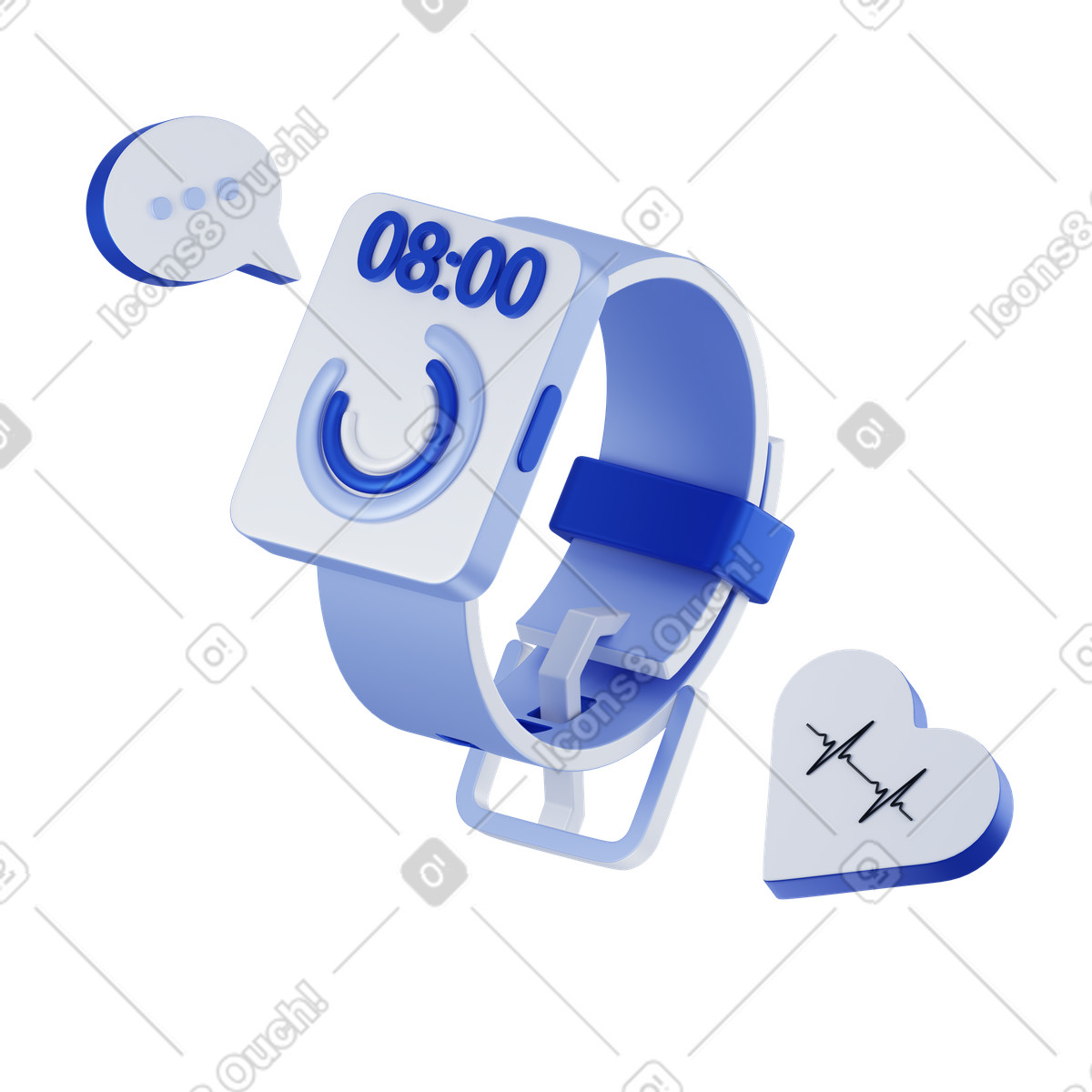 Illustration animée Montre connectée pour surveiller la santé cardiaque dans le style 3D Techny à télécharger aux formats GIF, Lottie (JSON), AE