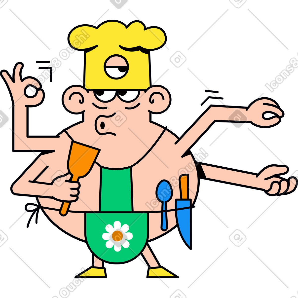 Chef multi-armato in un berretto illustrazione stile Droll scarica PNG, SVG