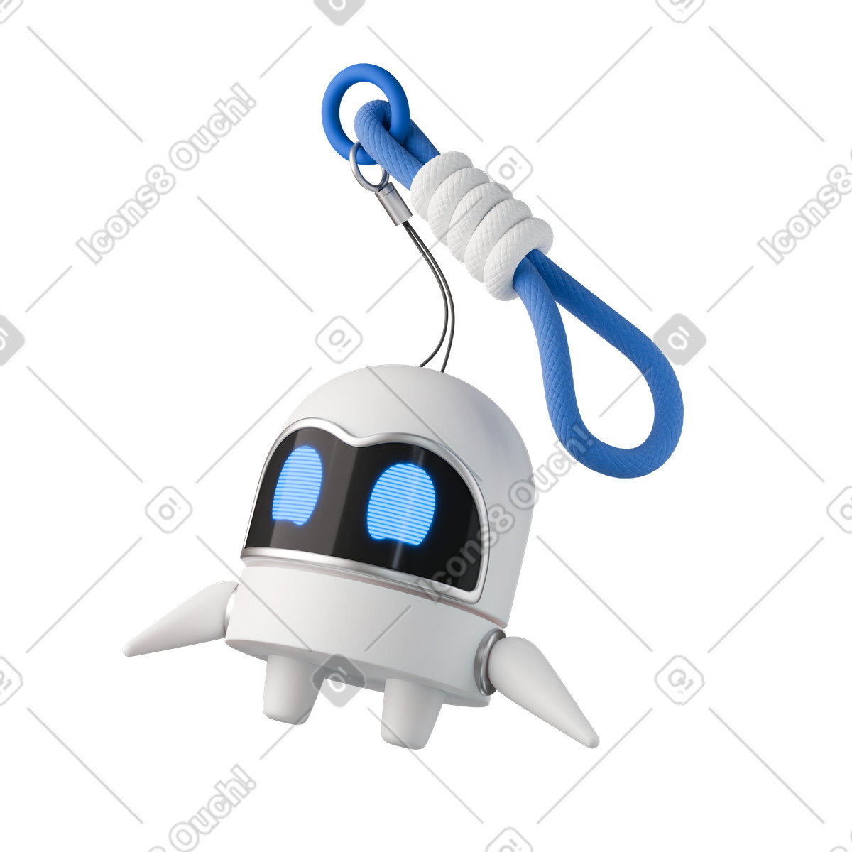 Ilustración Robot keychain with blue rope loop and cute futuristic face en estilo 3D Stickle a descargar en PNG y SVG