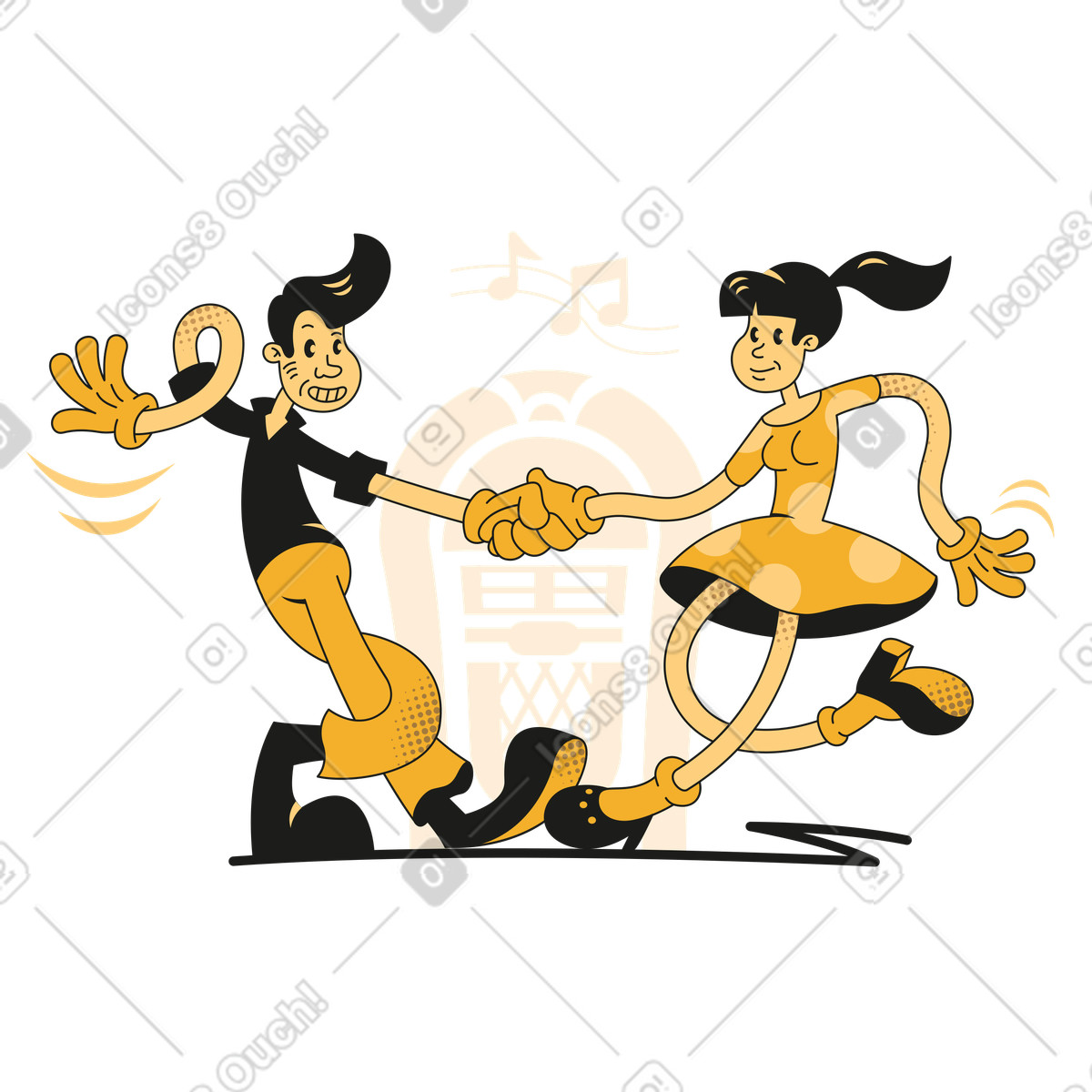 Illustration Playful couple dancing together, Entertainment and social gathering dans le style Rubber à télécharger aux formats PNG, SVG
