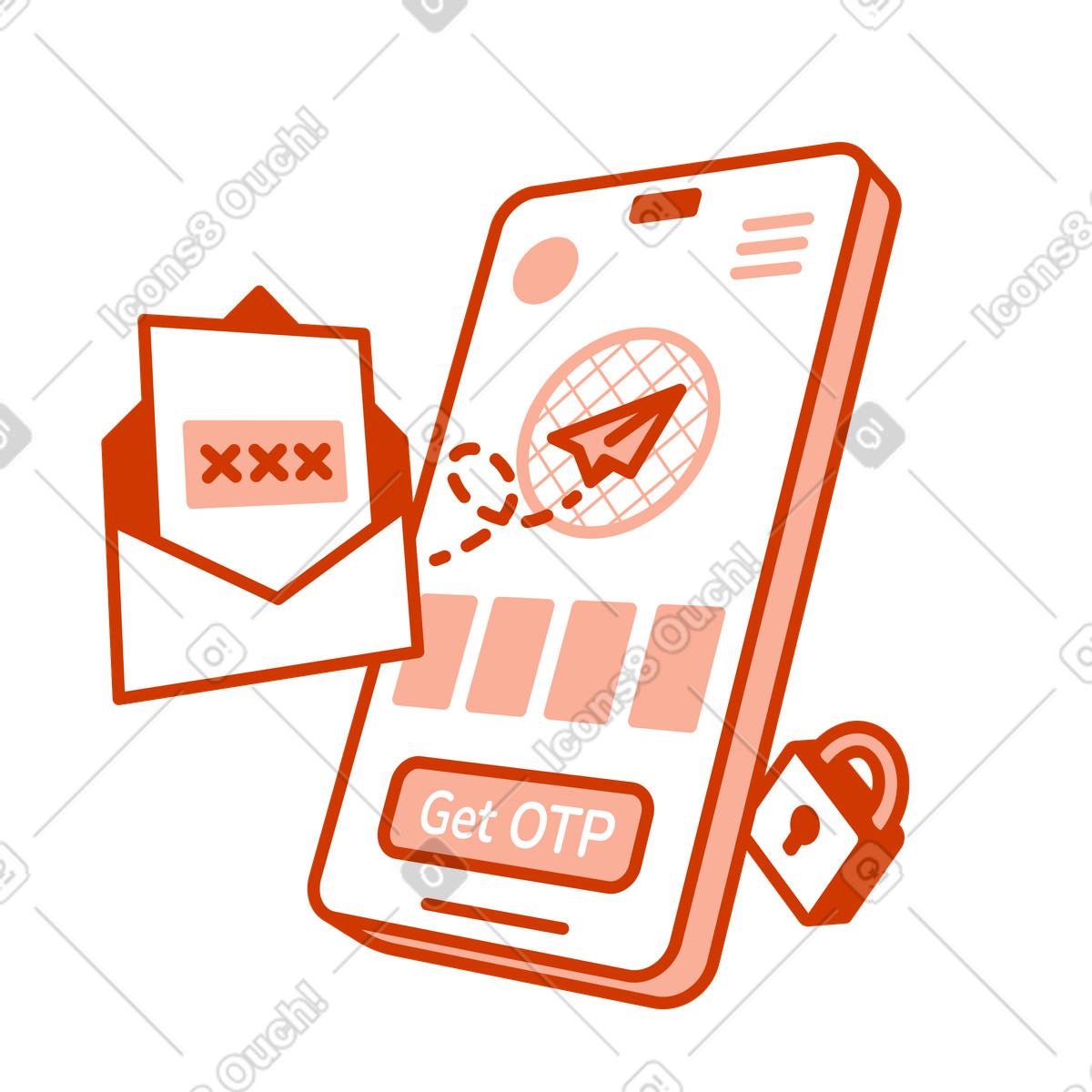 Illustration animée Vérification du mot de passe à usage unique sur smartphone dans le style Natty télécharger aux formats GIF, Lottie (JSON), AE