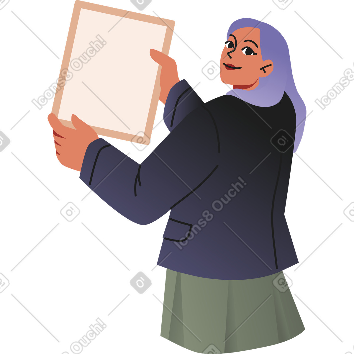 Ilustración Estudiante con papel en estilo Coworking a descargar en PNG y SVG