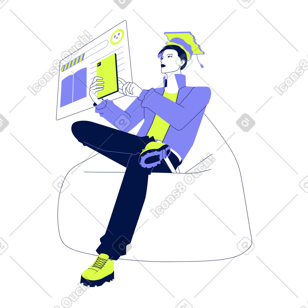 Young man with tablet studying online illustration in Glow style download in PNG, SVG