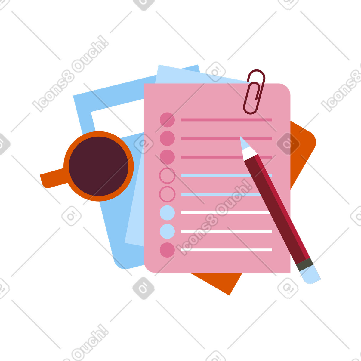 Beim kaffee aufgaben in die to-do-liste eintragen-Illustration im Vector-Stil als Download PNG, SVG