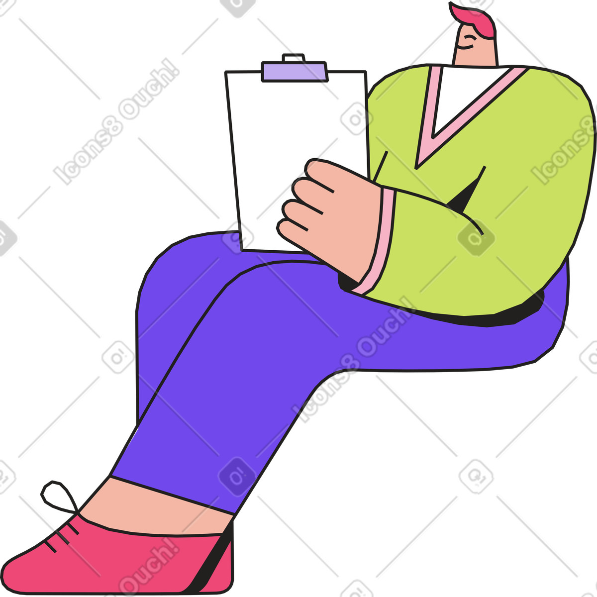 Sitzender mann mit dokumenten-Illustration im Dazzle-Stil als Download in PNG, SVG