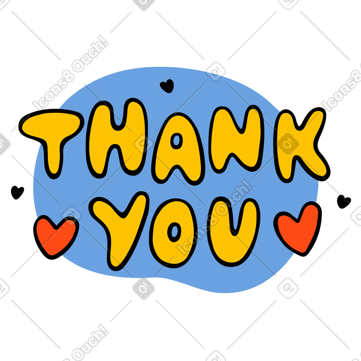Testo di ringraziamento con scritte a forma cuore illustrazione in stile Comic scarica in PNG, SVG