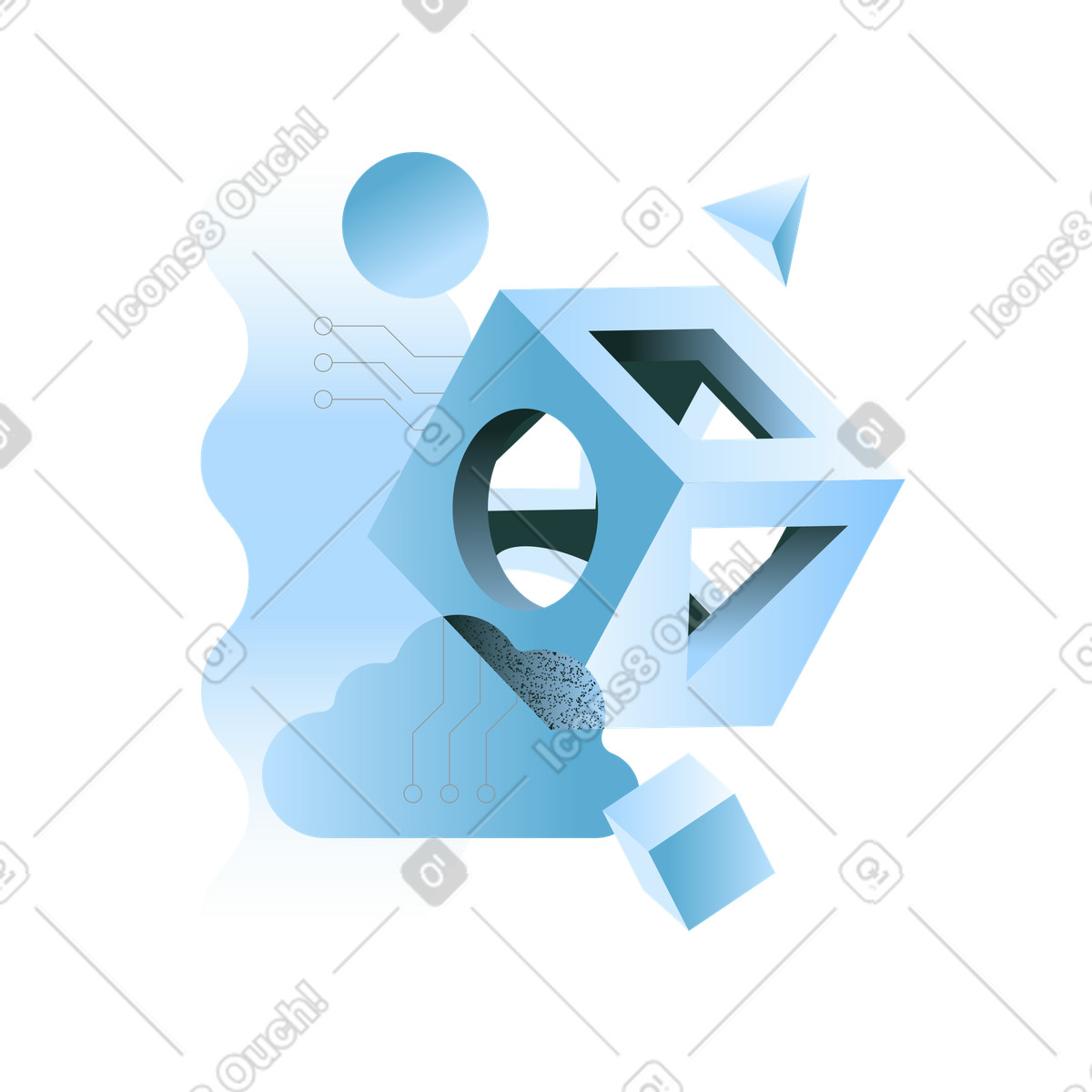 Forme geometriche con connessioni cloud, archiviazione dati cloud e tecnologia illustrazione in stile Concept scarica in PNG, SVG