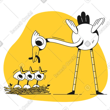 Bird feeding chicks with worm PNG, SVG