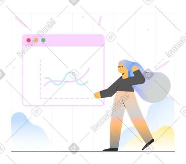 Woman looking at business statistic browser tab PNG, SVG