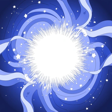 A representation of quantum fluctuations during the Big Bang is depicted as a swirling mass of energy. There are dynamic waves radiating outward, creating a sense of movement and expansion. Tiny specks of light are scattered throughout, symbolizing the rapid formation of particles. The central area is dense and chaotic, with clusters of energy forming and dissipating, illustrating the instability of the early universe. Surrounding this core, the background gradually transitions into a more organized pattern, representing the eventual formation of matter.