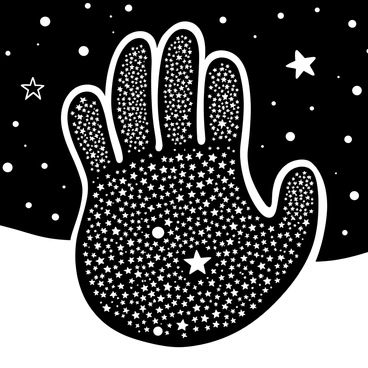 A large fingerprint shape composed of countless stars and swirling galaxies. Each ridge of the fingerprint is filled with distinct celestial patterns, showcasing a variety of star clusters and nebulae. The background features a vast expanse of space, filled with more stars and celestial bodies, enhancing the impression of depth and complex creation. The overall composition emphasizes the intricate design and uniqueness of the fingerprint.