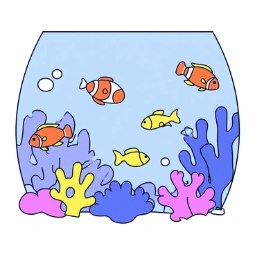 An underwater scene featuring colorful fish swimming around vibrant coral reefs. The coral reefs are uniquely designed to resemble various cation symbols, each with distinct shapes and colors. Brightly colored fish, including orange clownfish and yellow tangs, swim gracefully amongst the coral formations. The water is a clear blue, with sunlight filtering down from the surface, illuminating the scene. Bubbles rise from the fish as they move, adding a sense of liveliness to the underwater environment.