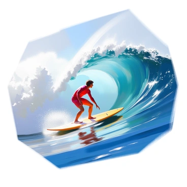 A surfer riding a massive wave, completely unfazed by the height