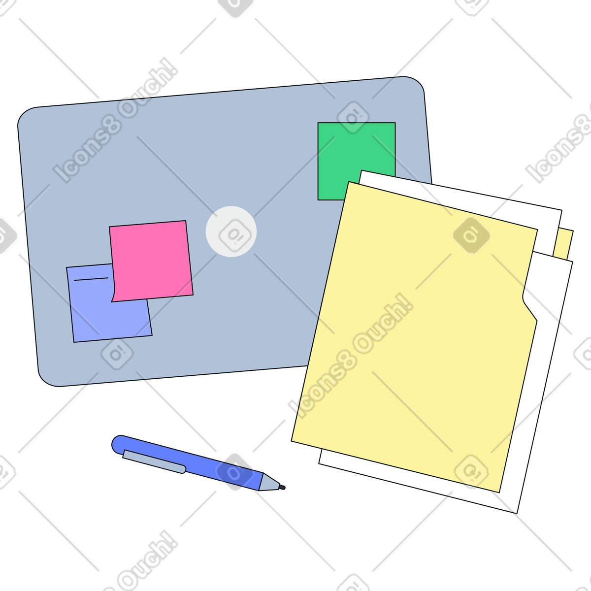 Workspace with laptop and document folder, Task organization and productivity illustration in PNG, SVG