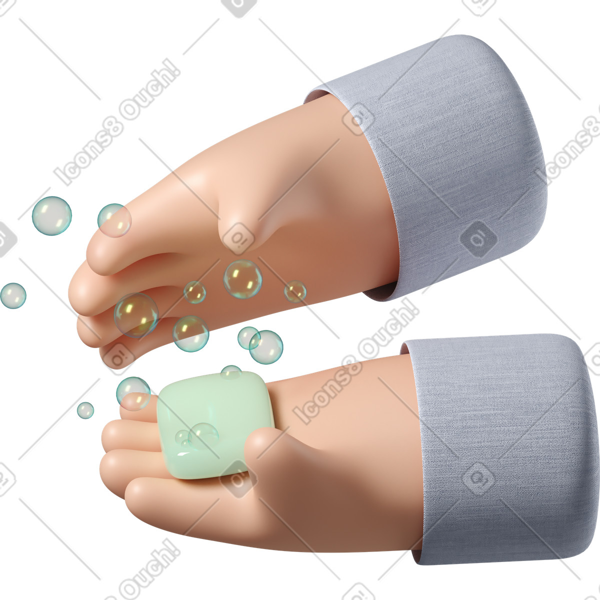 Lavarsi le mani con la pelle bianca sapone illustrazione in stile 3D Hands Fun&Wild scarica in PNG, SVG