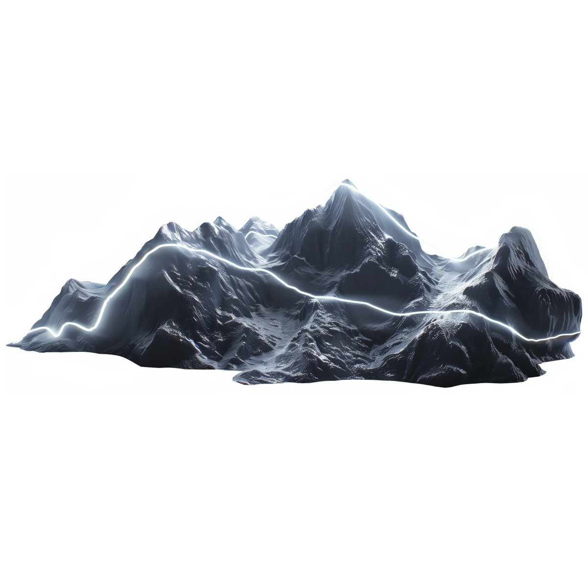 Mountain range with glowing light path, Futuristic landscape illustration in Biomorphic style download in PNG, SVG