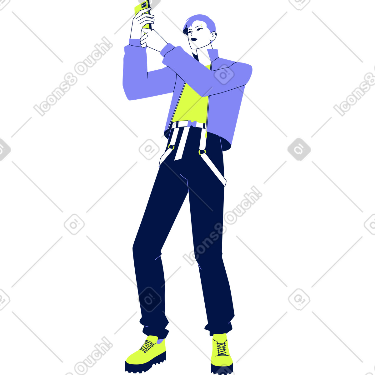 Glow スタイルの Selfie を取って立っている若い男 のイラストをPNG、SVG形式でダウンロード