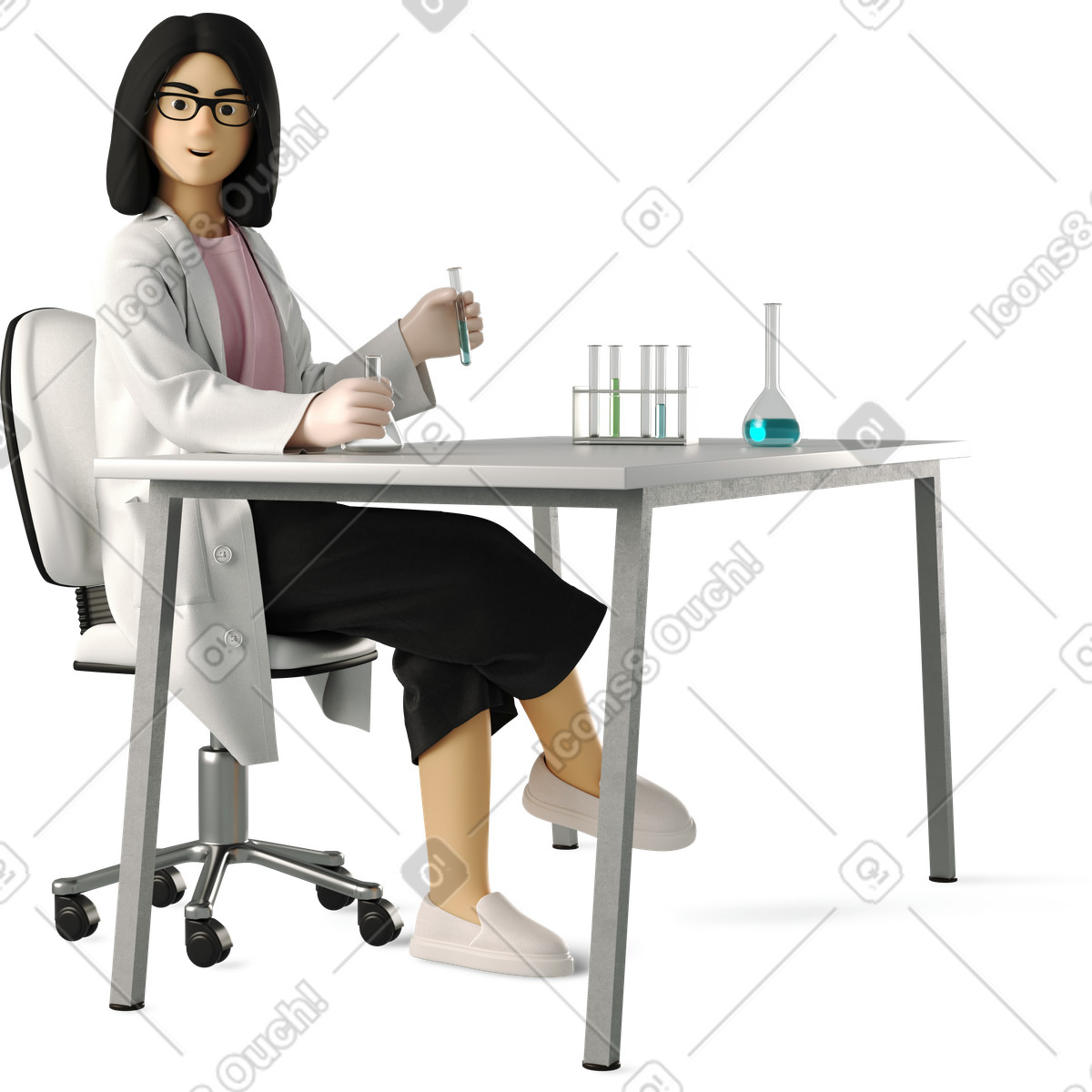 Illustration Woman scientist working dans le style 3D Business à télécharger aux formats PNG, SVG