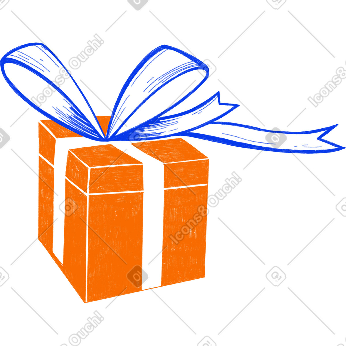 Orange box mit blauer schleife-Illustration im Biro-Stil als Download in PNG, SVG