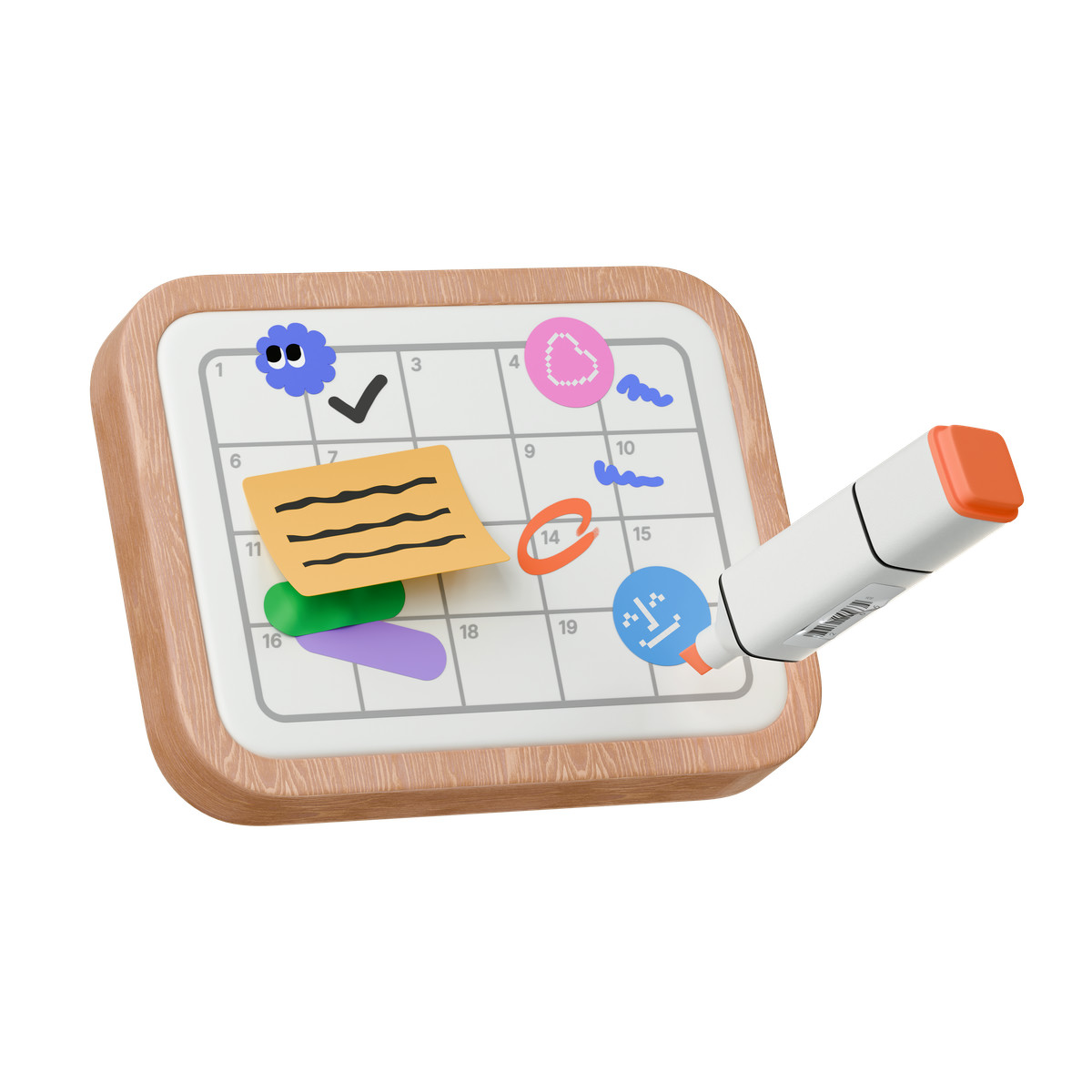 Анимированная иллюстрация Marking whiteboard monthly calendar в стиле 3D Stickle — скачать в форматах GIF, Lottie (JSON), AE