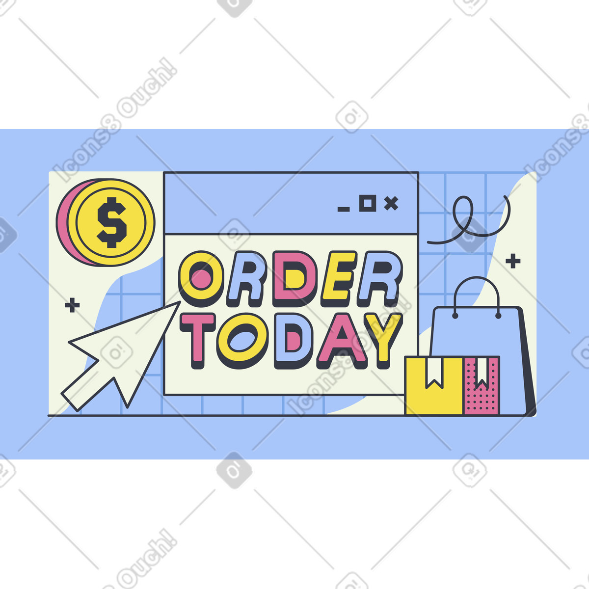 Lettering order today con browser e ordina elementi online illustrazione in stile Abstract scarica in PNG, SVG