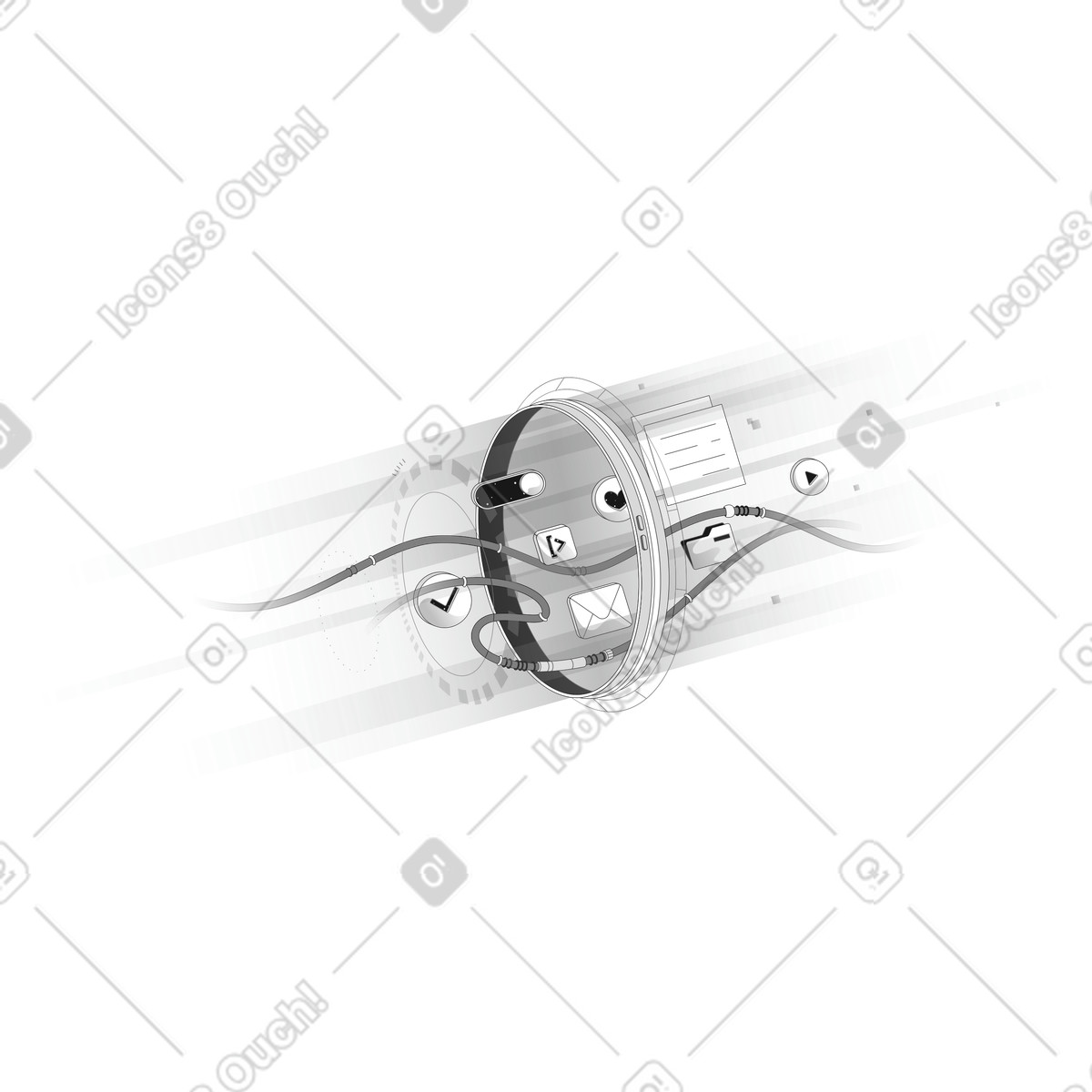 Business process automation with futuristic data pipeline portal illustration in style download in PNG, SVG