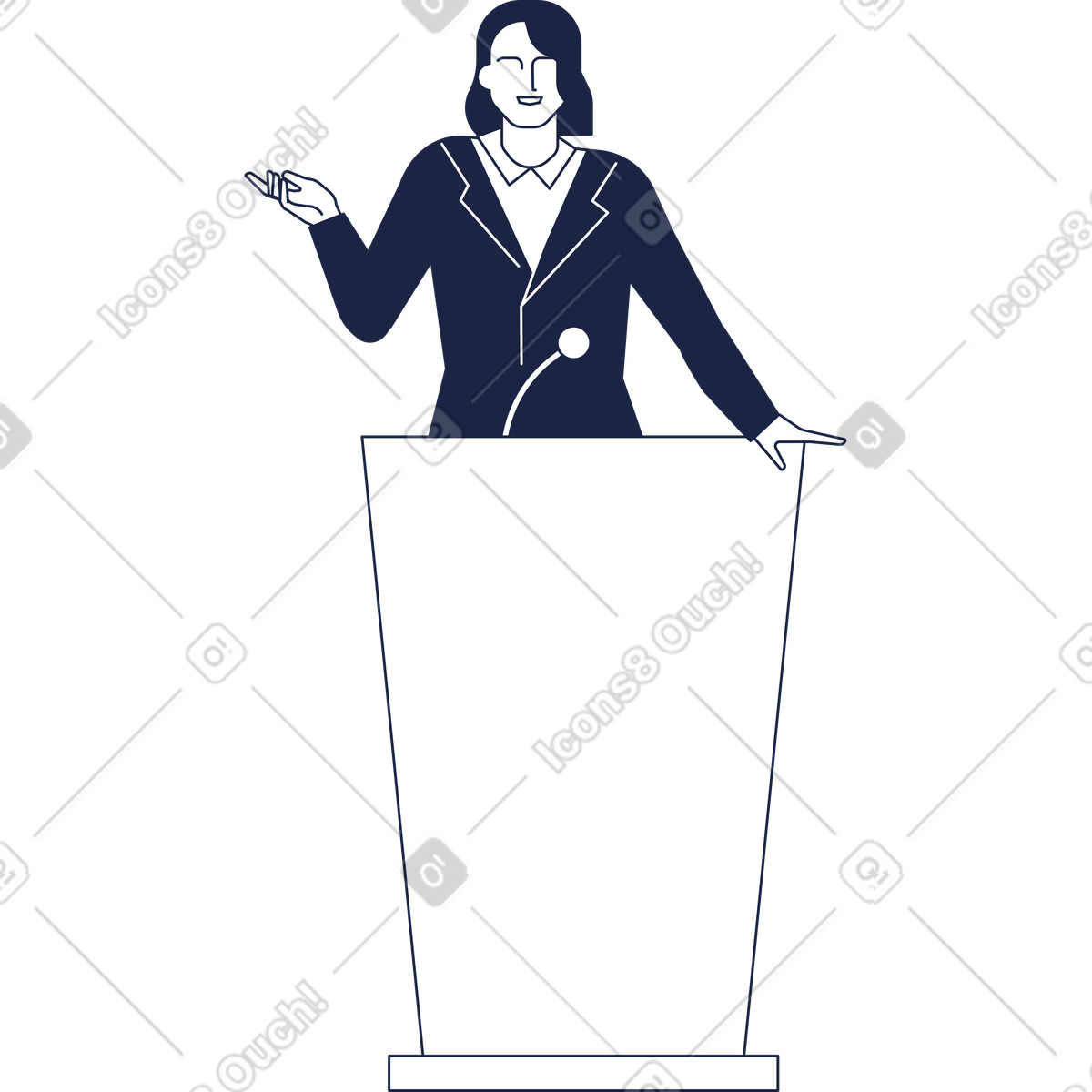 Illustration Femme politique derrière le podium dans style Urban Line à télécharger aux formats PNG, SVG