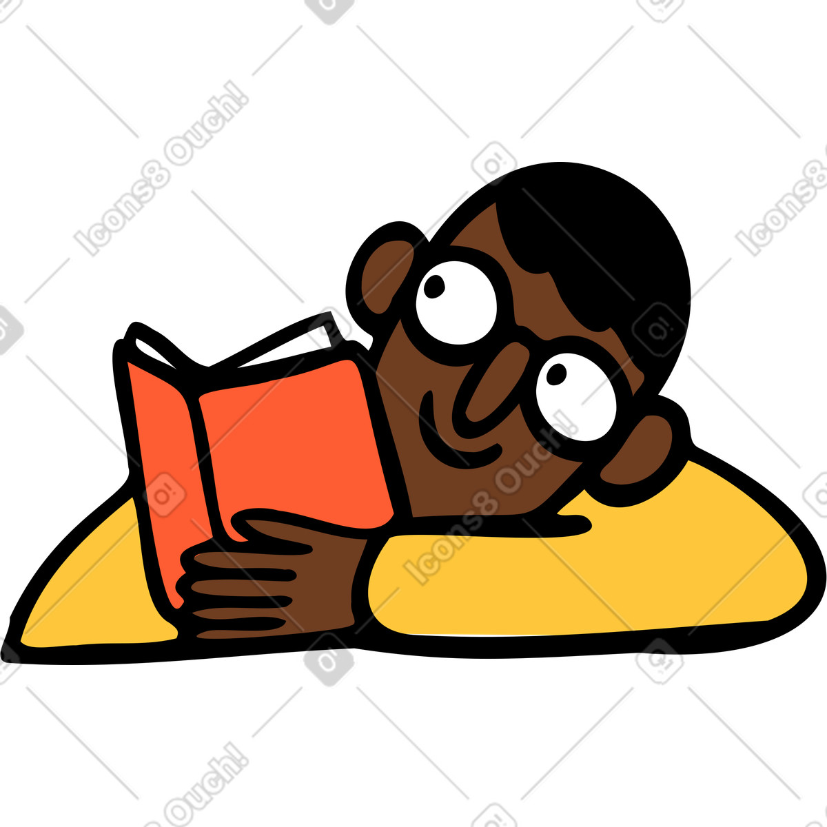 下载 Comic 风格的 男人躺在地上，手里拿着一本书 插画，支持 PNG、SVG 格式