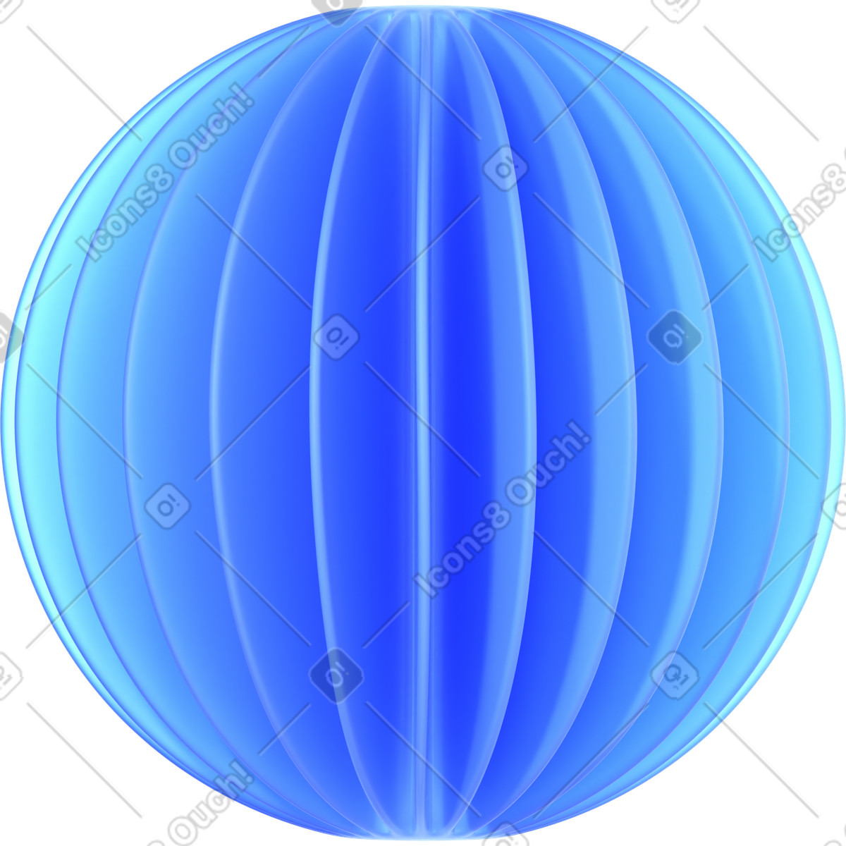 下载 3D Glassy 风格的 Abstract ribbed blue sphere 插画，支持 PNG、SVG 格式