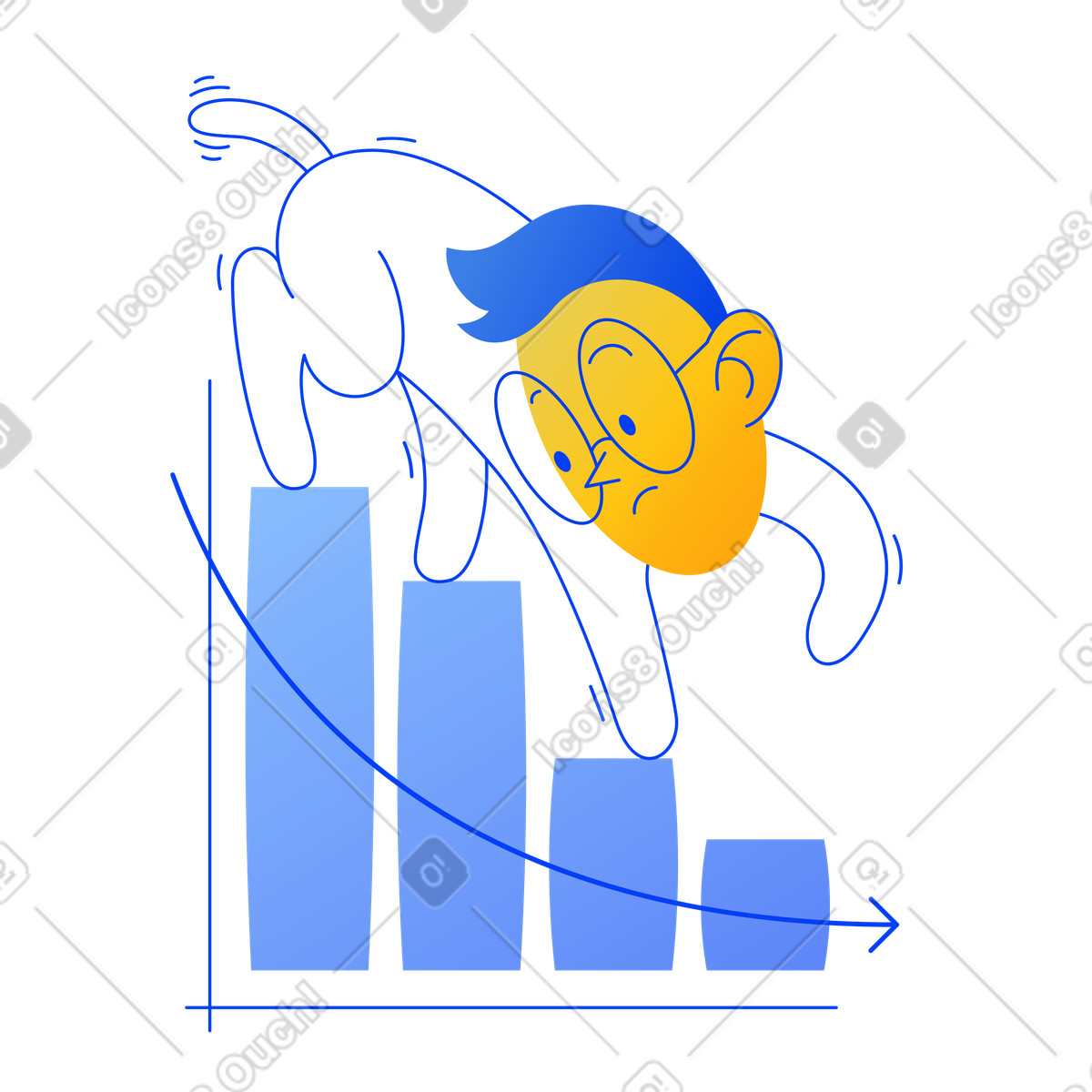 Ilustração de Personagem caminhando pela queda da moeda em no estilo Buddy para baixar em PNG, SVG