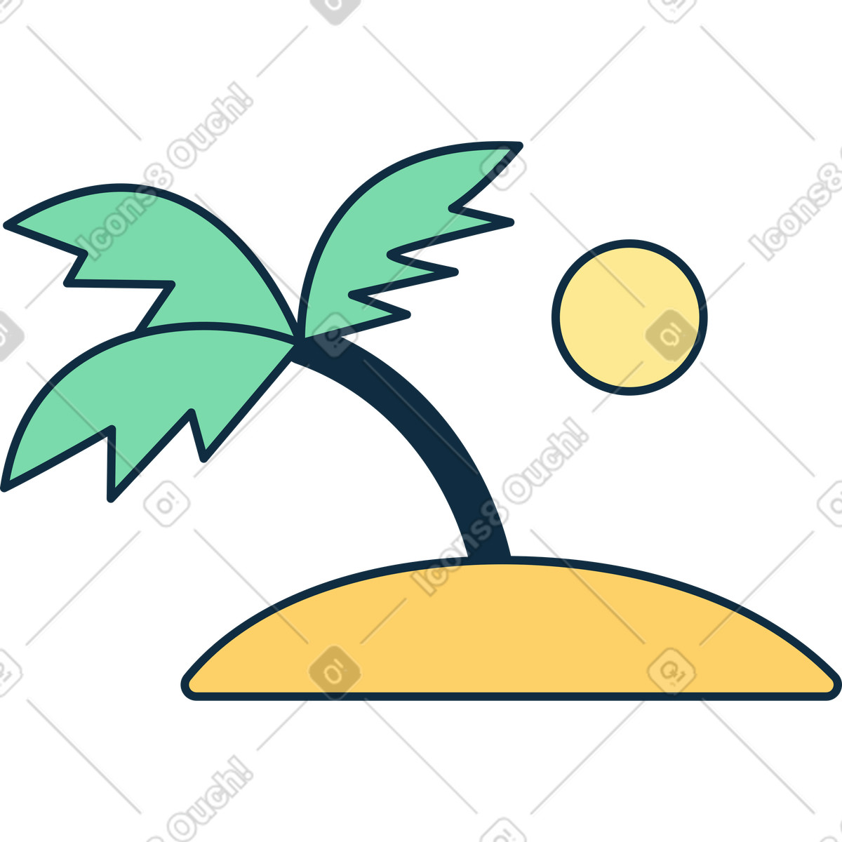 Small palm tree with sun illustration in Bubble gum style download in PNG, SVG