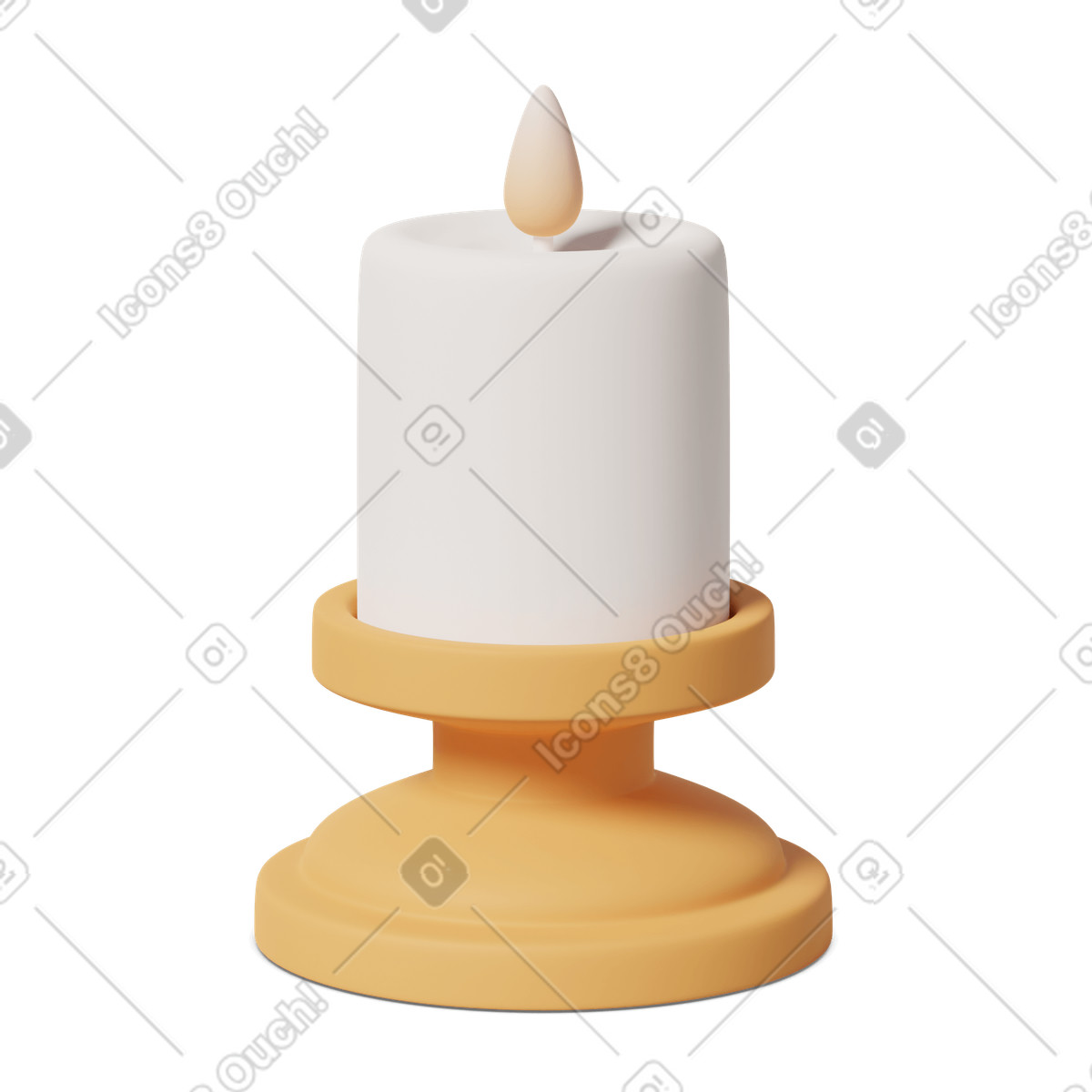 Small lit candle in orange candlestick illustration 3D Casual life style download PNG, SVG