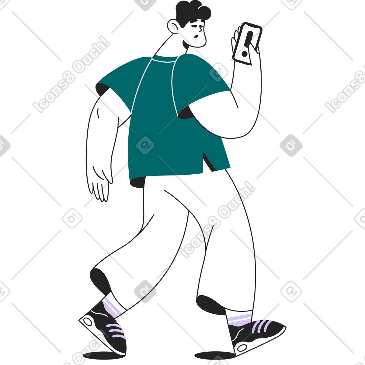 Ilustração de Homem com telefone na mão em no estilo Sammy Line para baixar em PNG, SVG