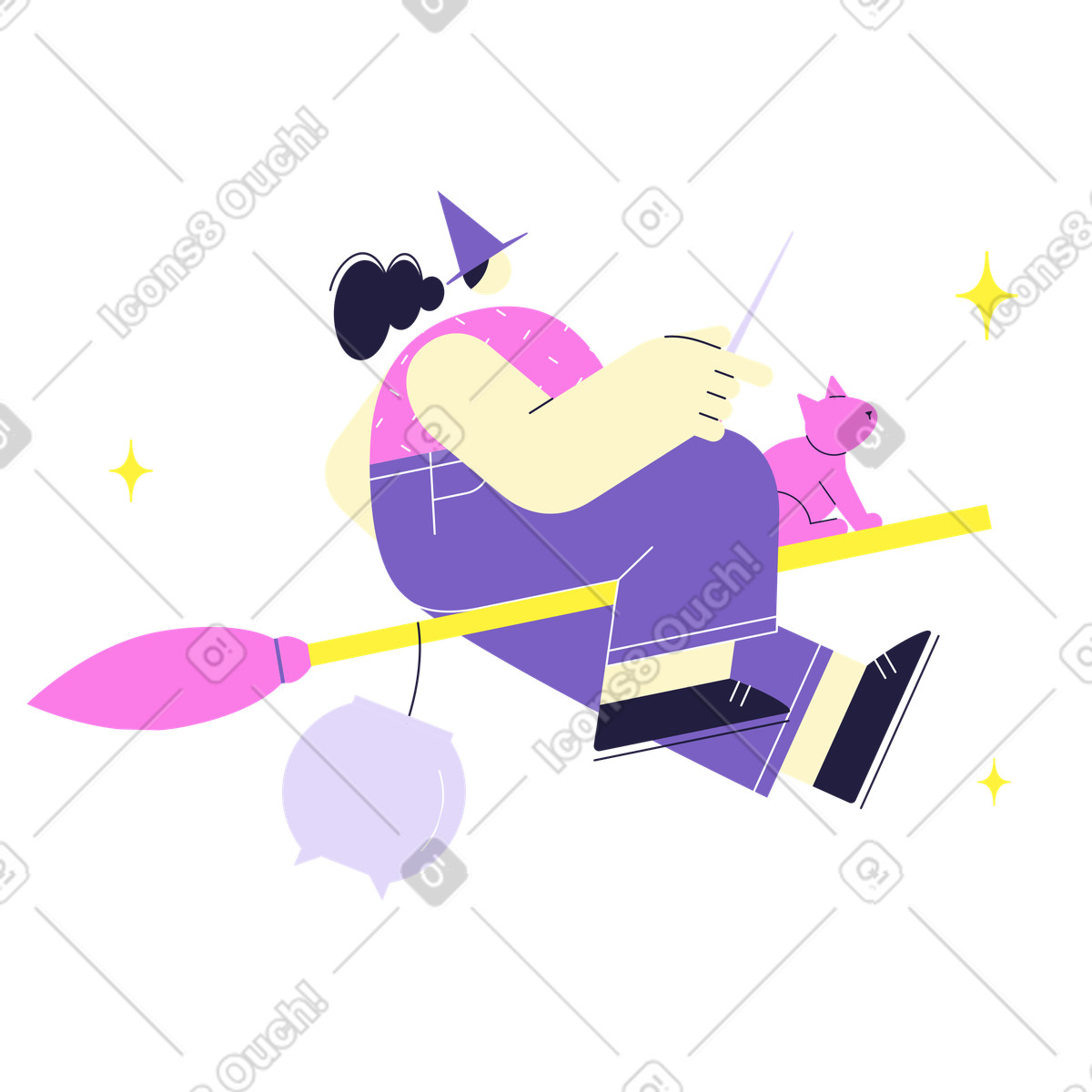 Ilustração de A bruxa com o gato em no estilo Mellow para baixar em PNG, SVG