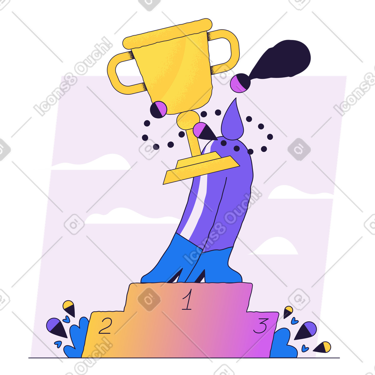 Conifer 스타일의 트로피를 들고 1위를 차지한 여자 일러스트레이션 PNG, SVG 다운로드